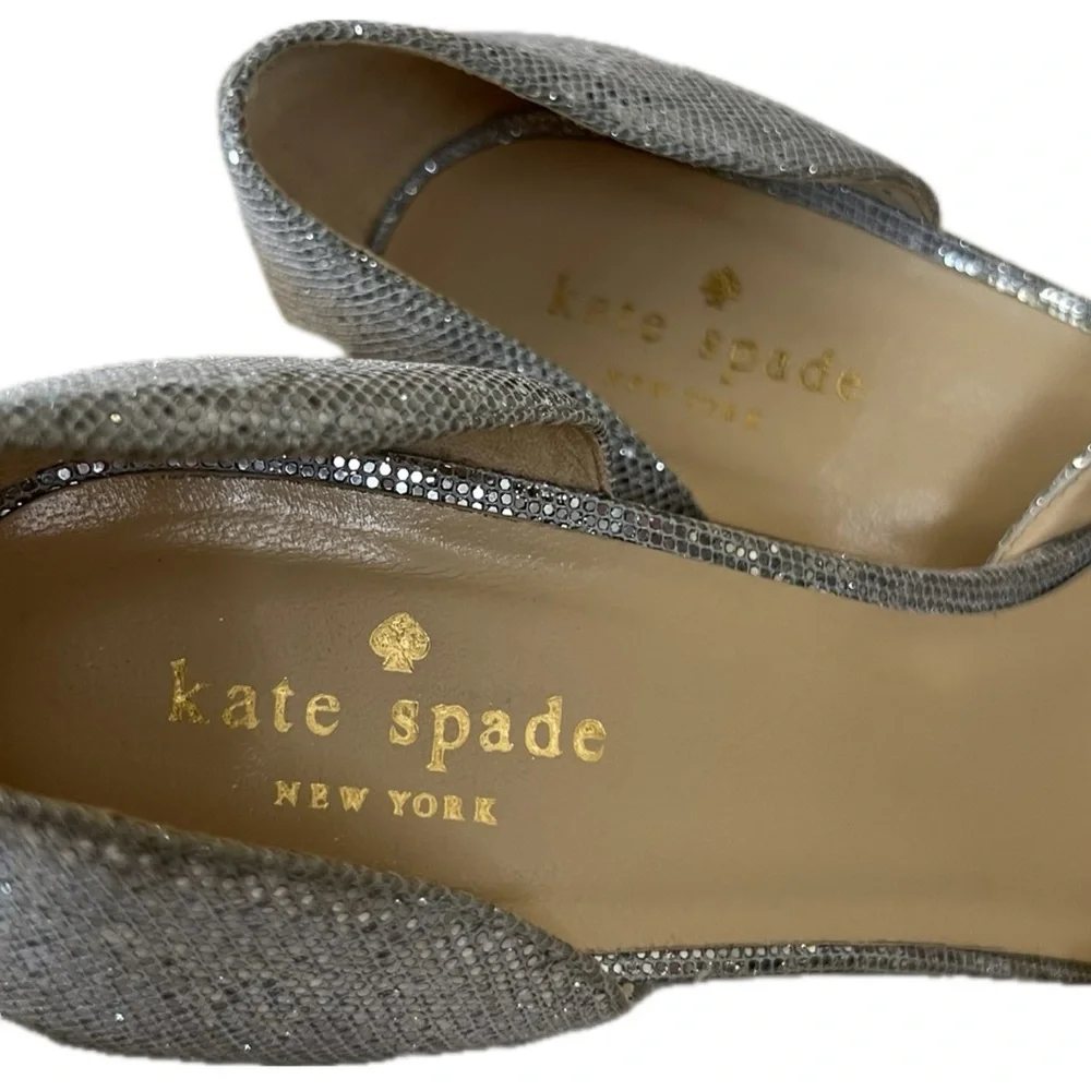 kate spade Heels Glitter Sage D’Orsay Peep Toe Pumps Sparkly Silver Starlight 9